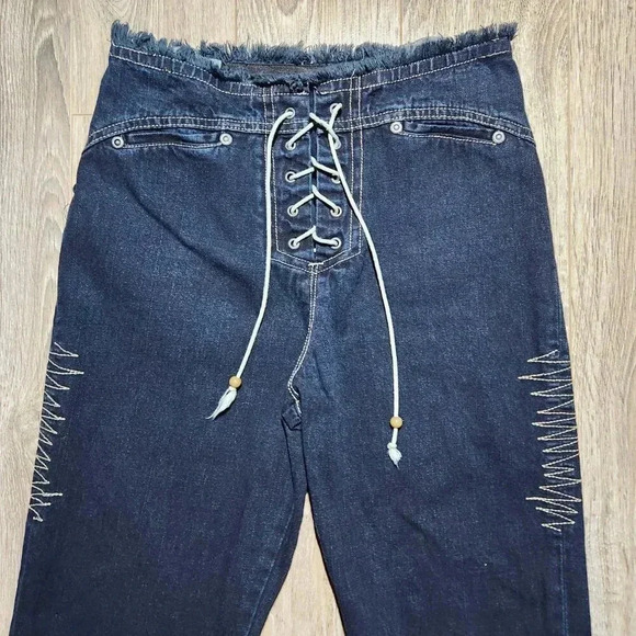 Vintage Y2K dark wash flared lace-up jeans size 26 ✦ Industry Supply Co ✦ - Picture 2 of 8